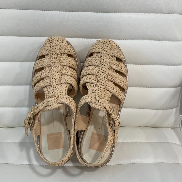 Dolce Vita Size 8 • Beige Raffia Platform Sandals Ankle Strap Boho Summer - Picture 6 of 9